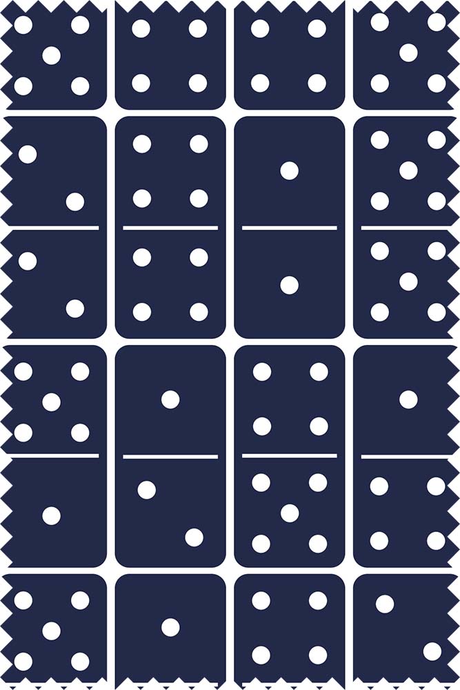 Pattern of blue dominoes with white dots on a blue background