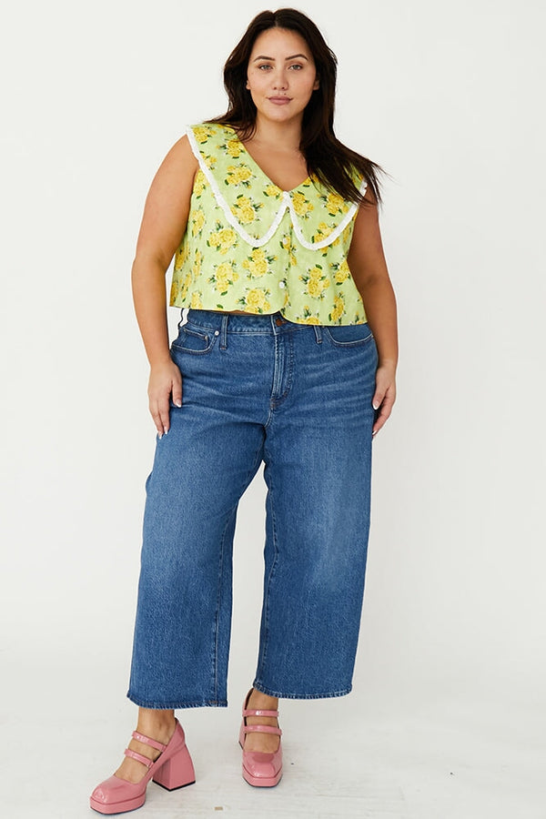 Collared Yellow Rose Crop Top 