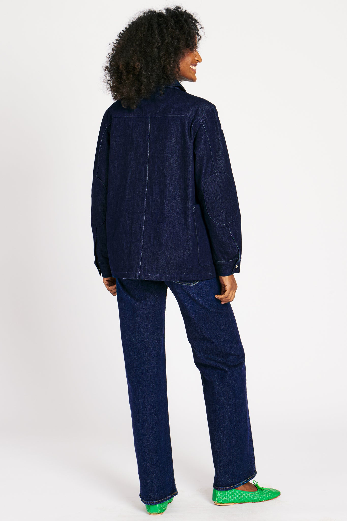 LIZZIE JACKET INDIGO W/ PATCHES OUTERWEAR RachelAntonoff.com