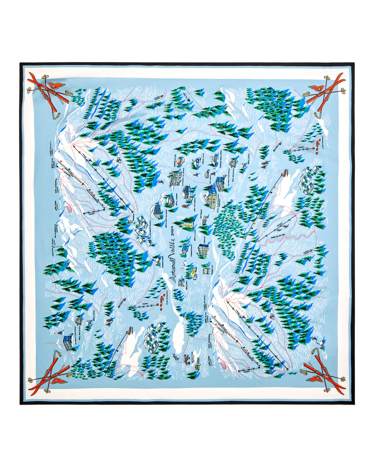 SCARLETT SILK SCARF SKI TOWN MAP