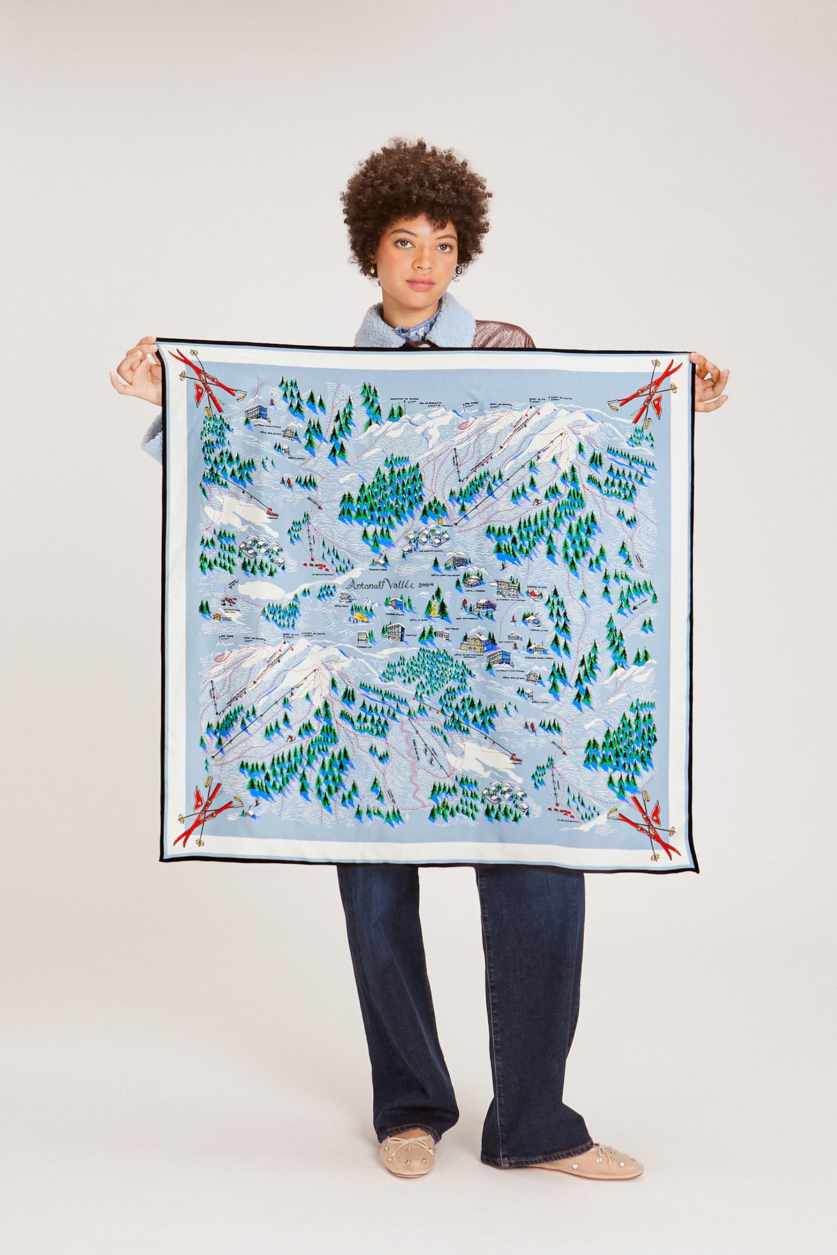 SCARLETT SILK SCARF SKI TOWN MAP