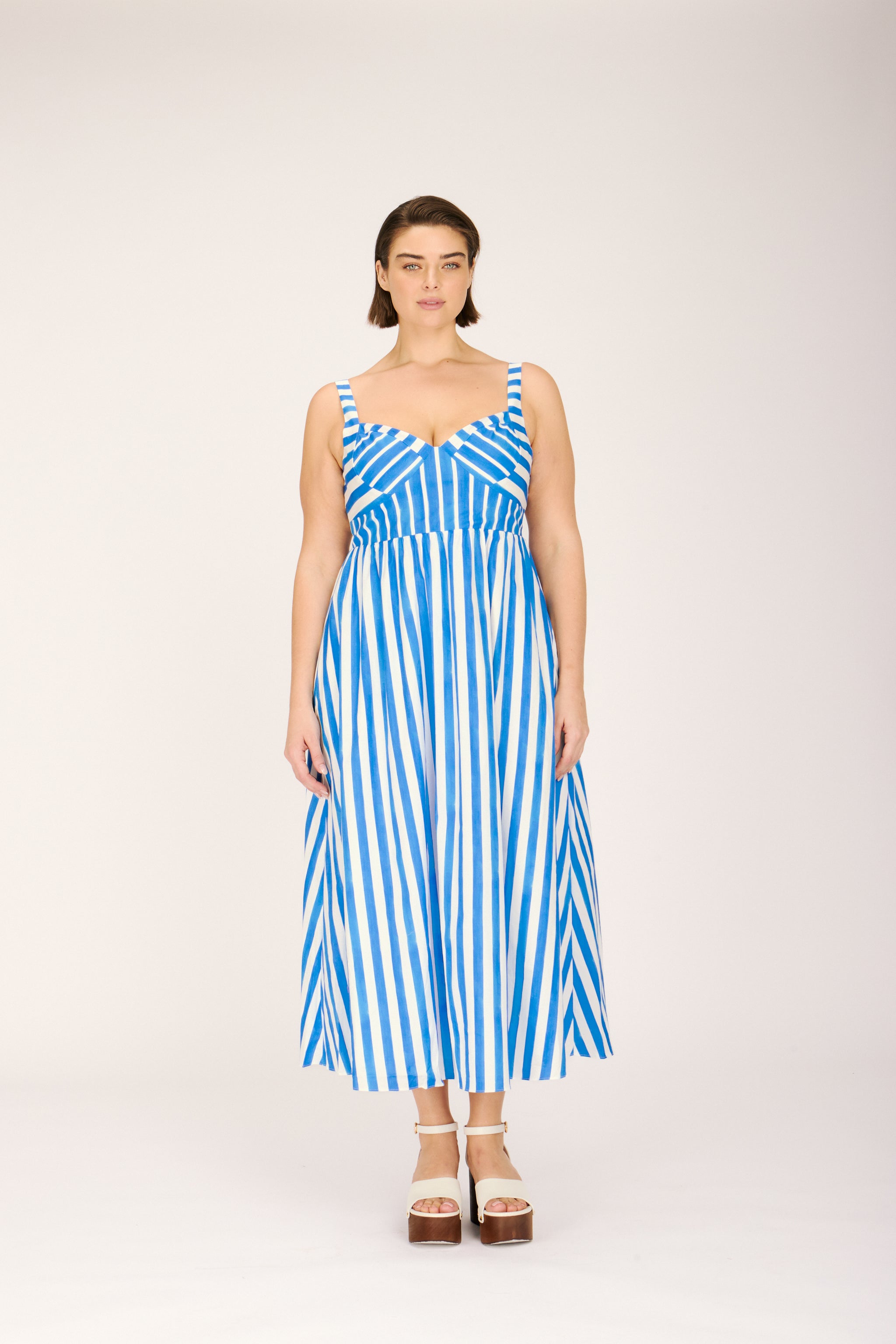 blue white striped summer dress Victoria STRIPE S Shop Ashley Zoey Tall Cotton blend Striped Sleeveless casual midi dress Taille:S