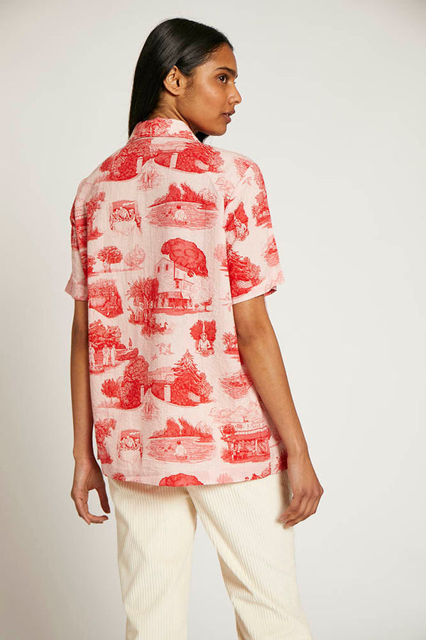 Tony's Toile Print Top - Red Collared Shirt 