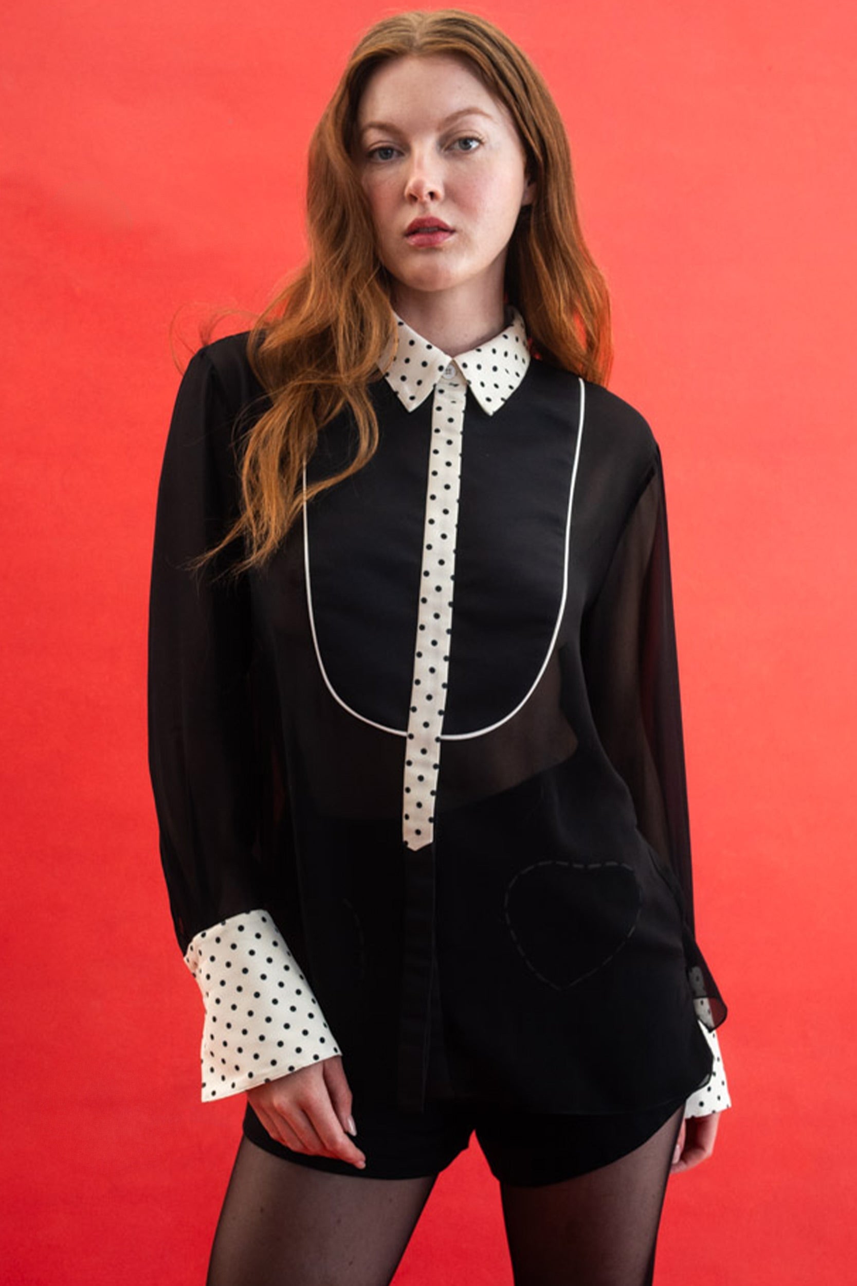 black dress shirt with white polka dots Black Polka Dot Dagger Collar Velvet Shirt Phix
