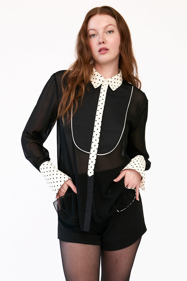 Black and White Polka Dot Silk Blouse - RachelAntonoff.com