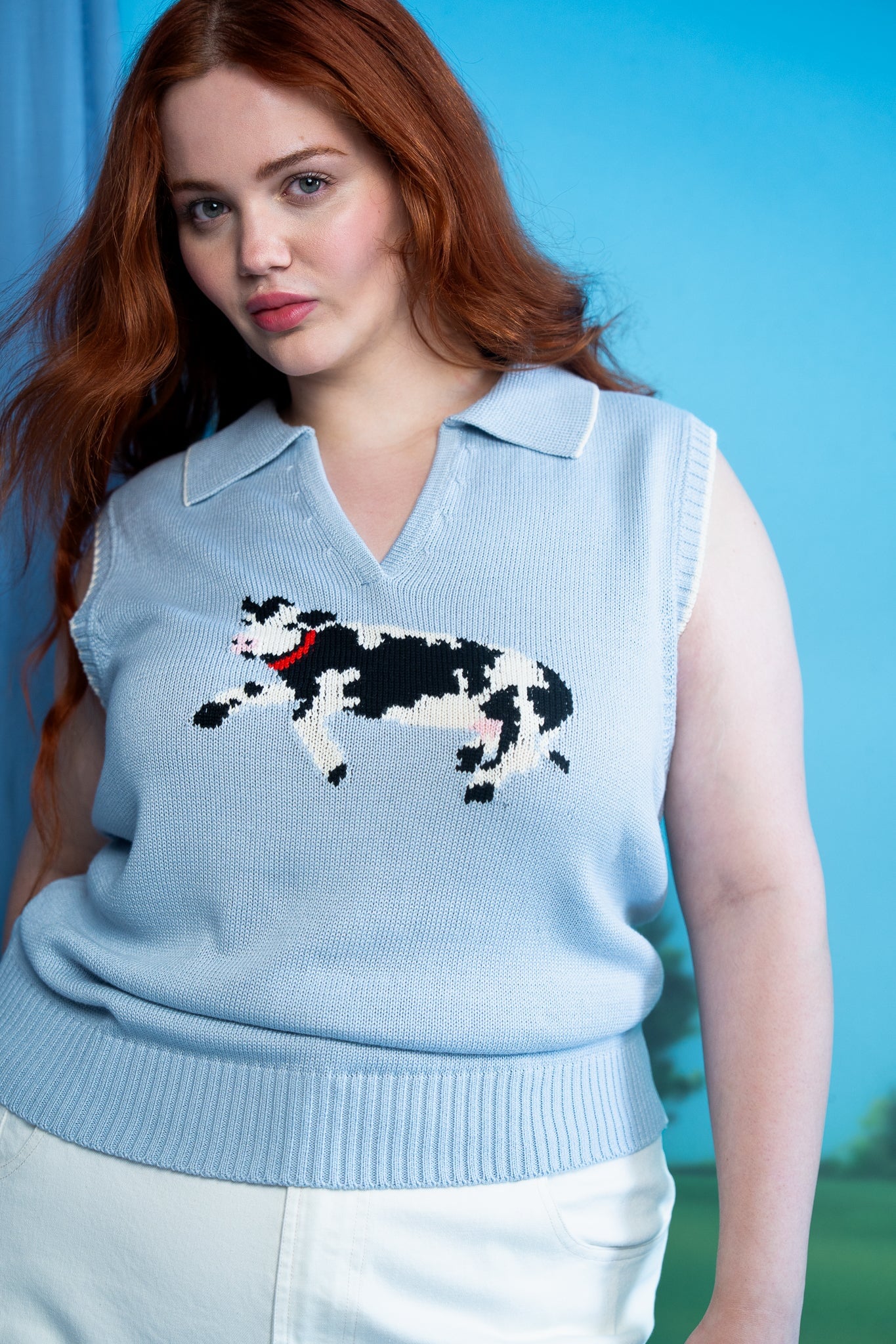 BESSIE POLO PALE BLUE TOPS RachelAntonoff.com 