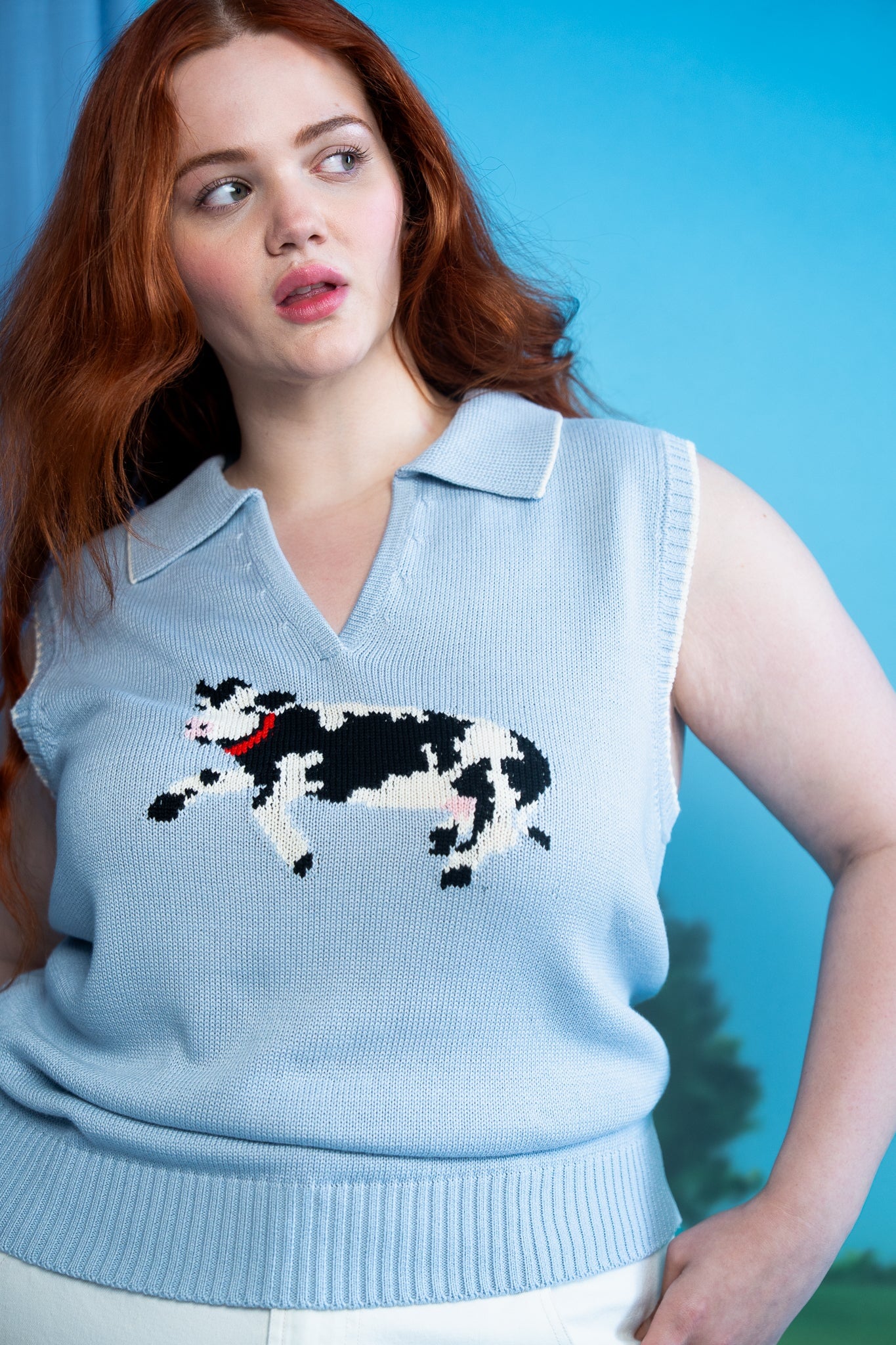 BESSIE POLO PALE BLUE TOPS RachelAntonoff.com 