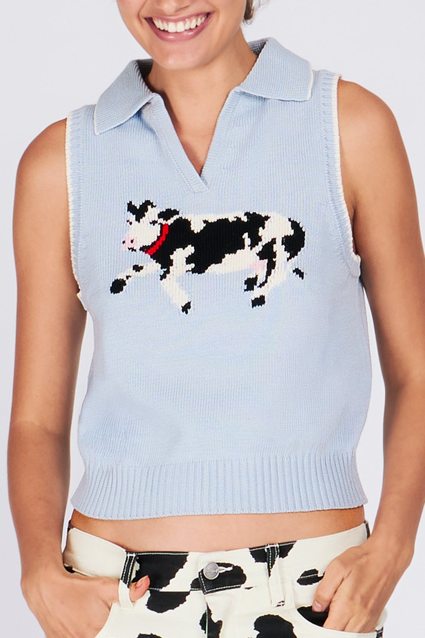 BESSIE POLO PALE BLUE TOPS RachelAntonoff.com 