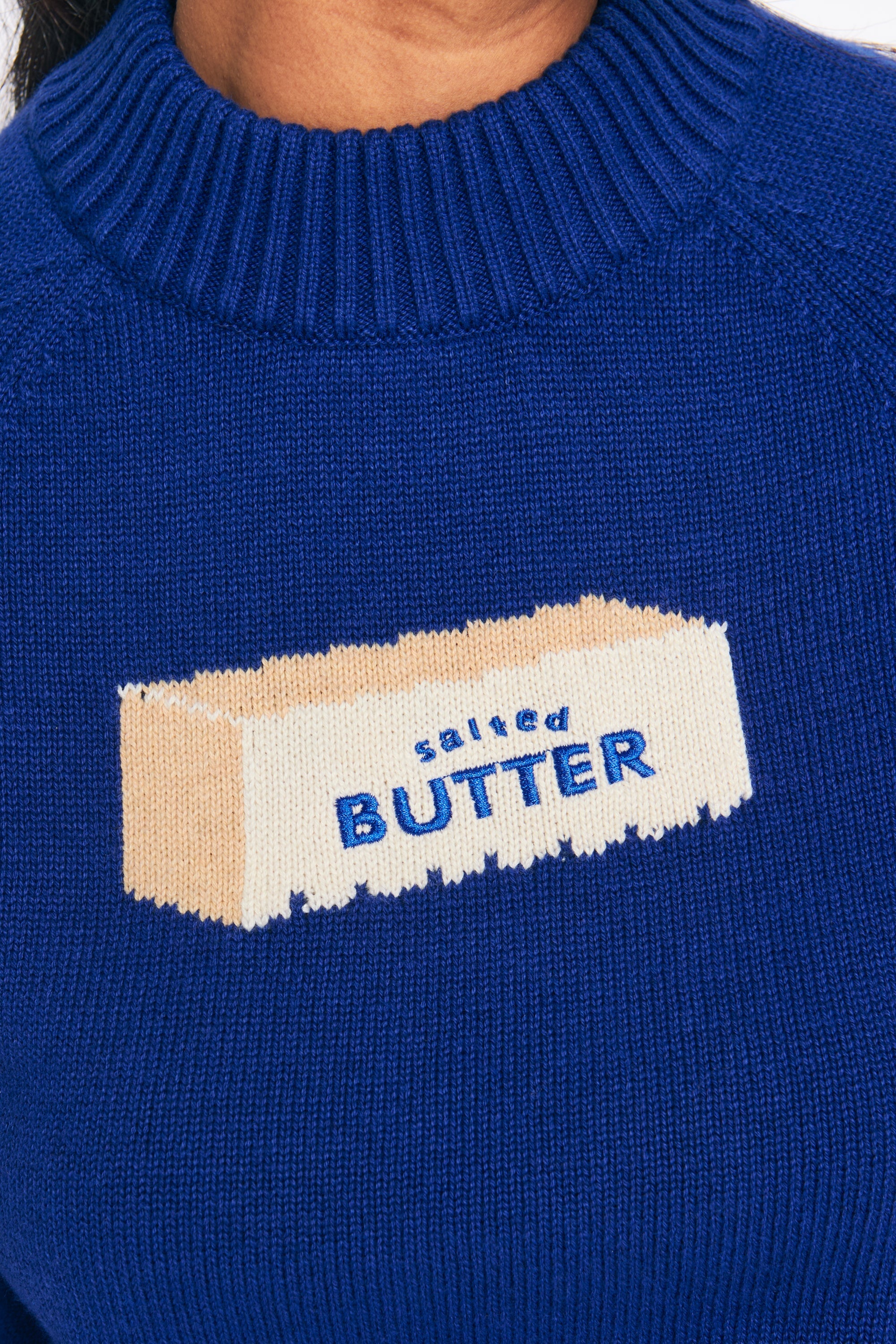 Fitted Navy Butter Motif Sweater | Rachel Antonoff