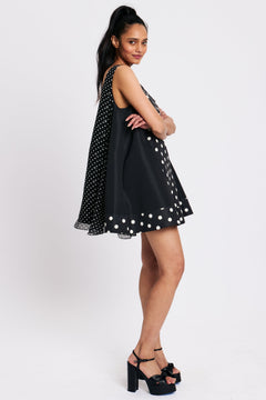 Sleeveless Babydoll Black and White Polka Dot Dress