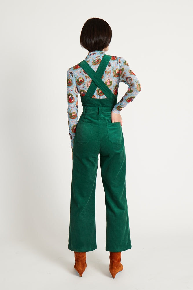 Emerald Corduroy Jumpsuit With Heart Pockets 