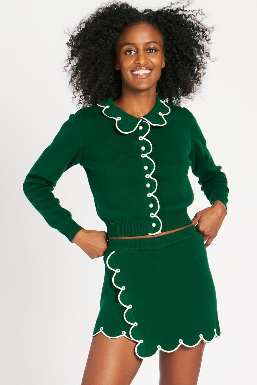 Green Cropped Collared Cardigan - RachelAntonoff.com Green Cropped Collared Cardigan - RachelAntonoff.com
