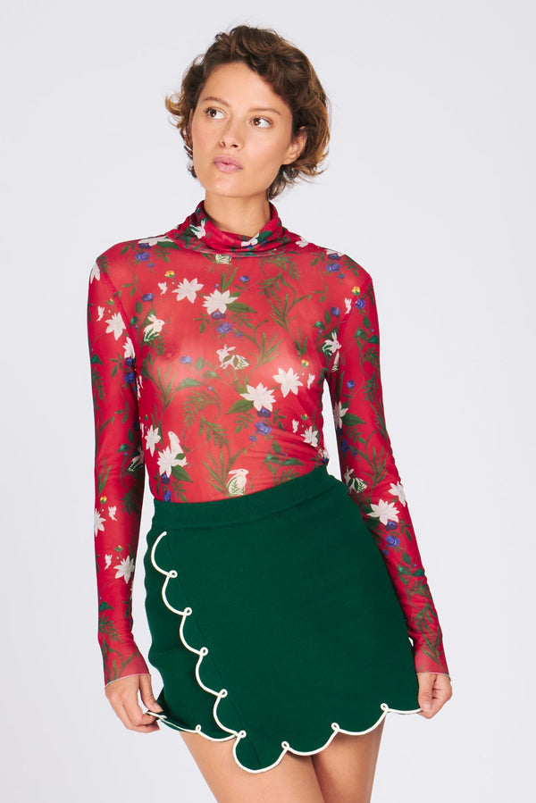LILLIAN MESH TURTLENECK TOP IN RABBIT PRINT | Rachel Antonoff