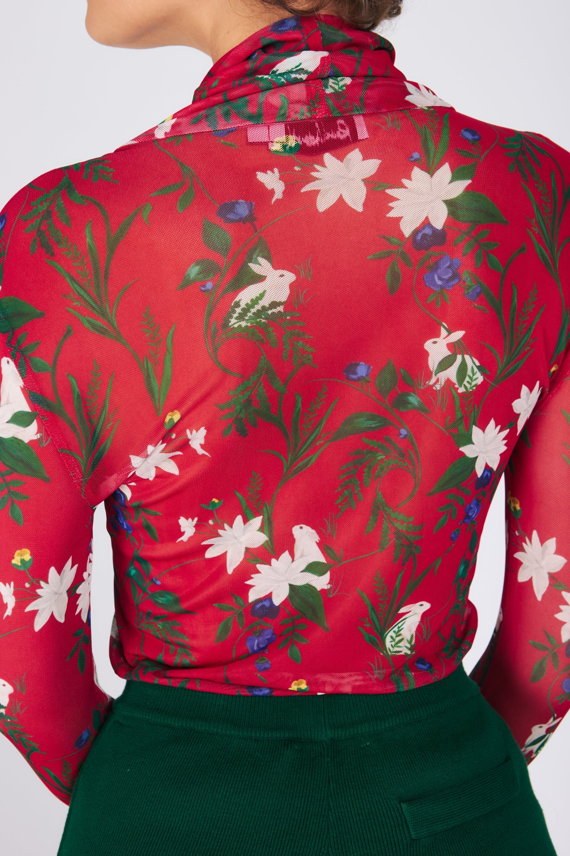 LILLIAN MESH TURTLENECK TOP IN RABBIT PRINT | Rachel Antonoff