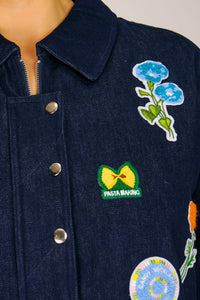 LIZZIE JACKET INDIGO W/ PATCHES OUTERWEAR RachelAntonoff.com 