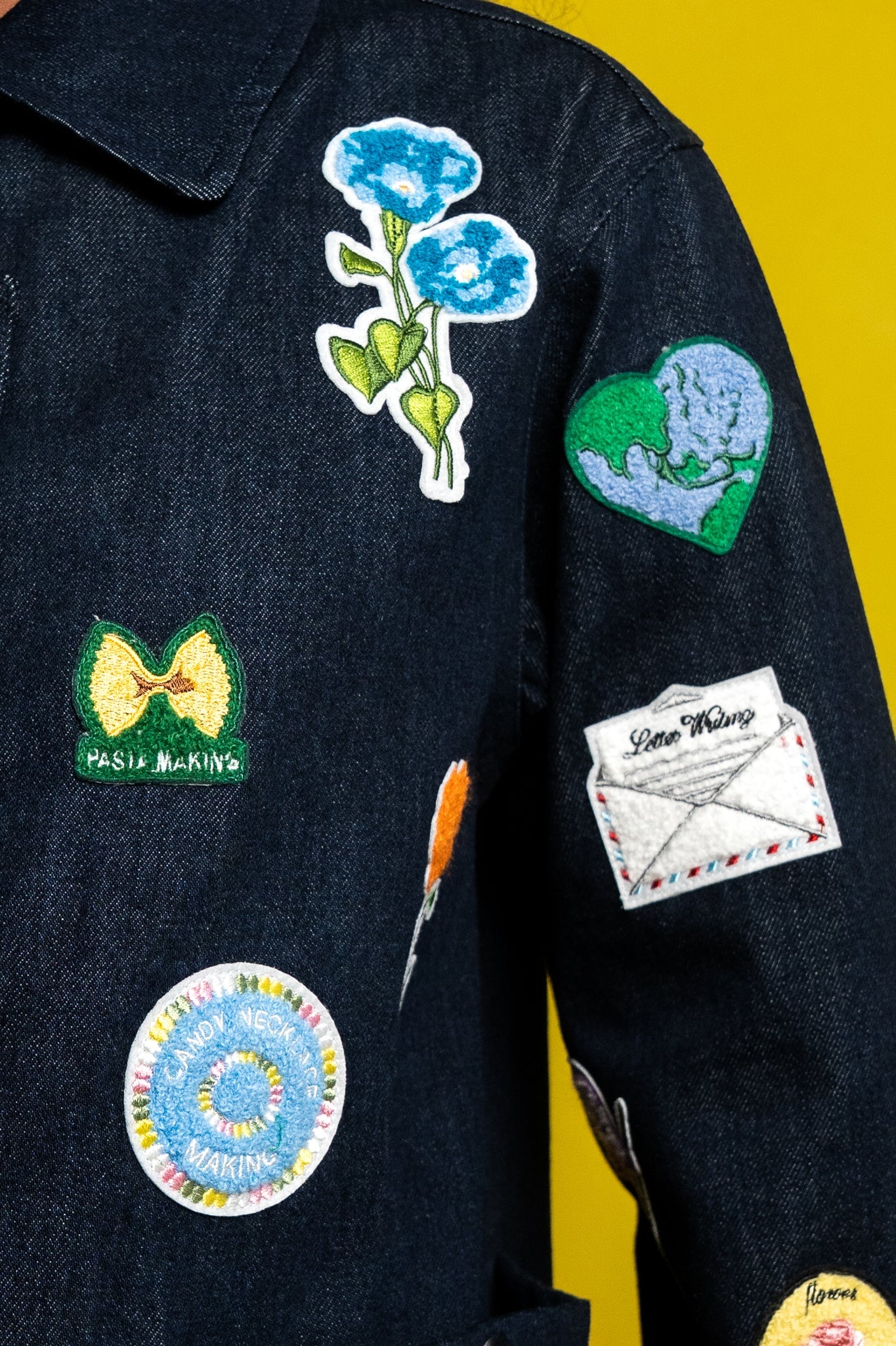 LIZZIE JACKET INDIGO W/ PATCHES OUTERWEAR RachelAntonoff.com 