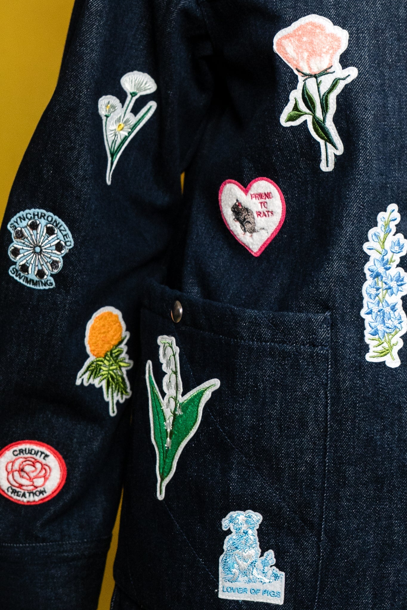 LIZZIE JACKET INDIGO W/ PATCHES OUTERWEAR RachelAntonoff.com 