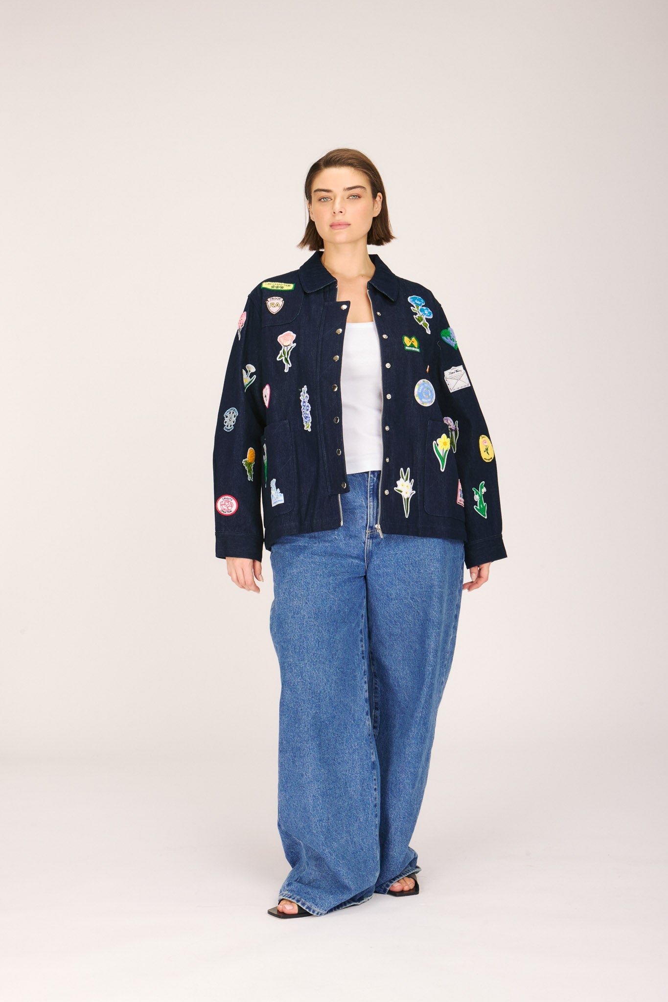 LIZZIE JACKET INDIGO W/ PATCHES OUTERWEAR RachelAntonoff.com 