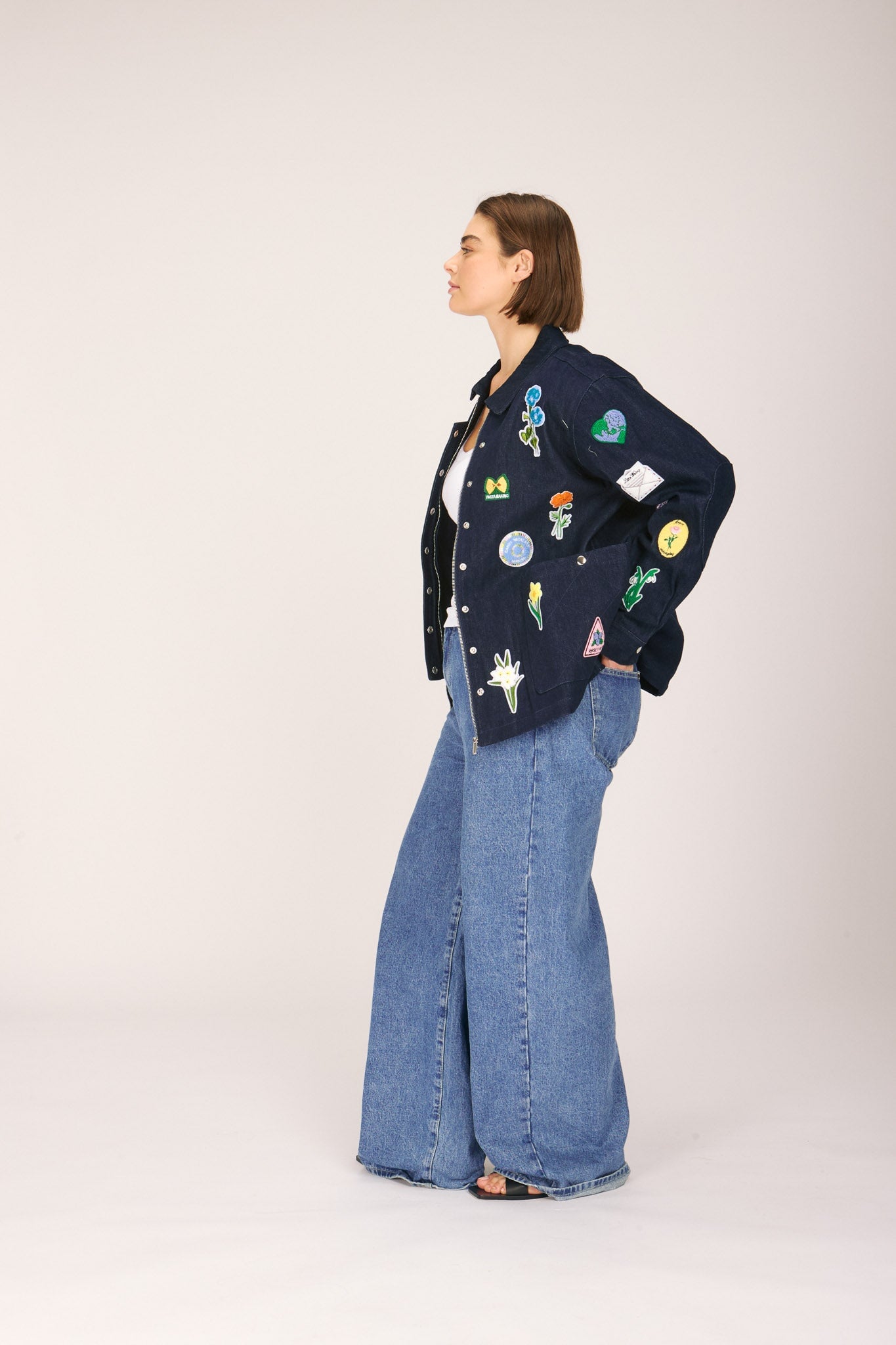 LIZZIE JACKET INDIGO W/ PATCHES OUTERWEAR RachelAntonoff.com 