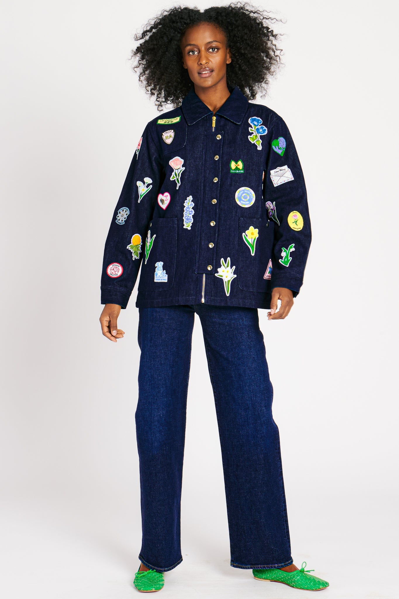 LIZZIE JACKET INDIGO W/ PATCHES OUTERWEAR RachelAntonoff.com 