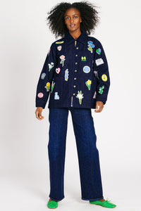 LIZZIE JACKET INDIGO W/ PATCHES OUTERWEAR RachelAntonoff.com 