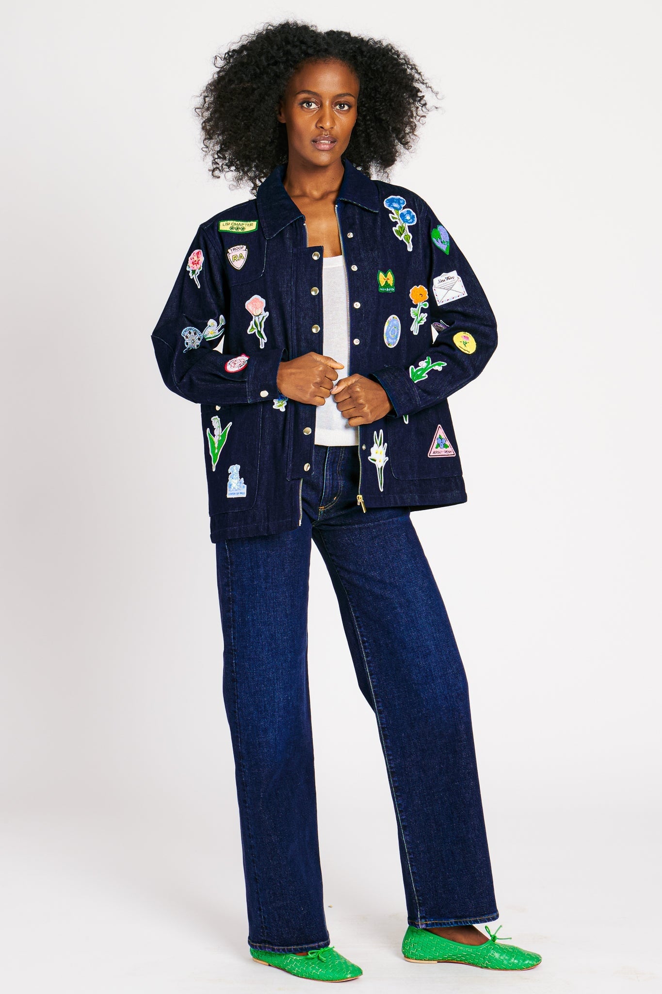 LIZZIE JACKET INDIGO W/ PATCHES OUTERWEAR RachelAntonoff.com 