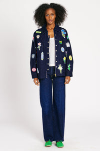 LIZZIE JACKET INDIGO W/ PATCHES OUTERWEAR RachelAntonoff.com 
