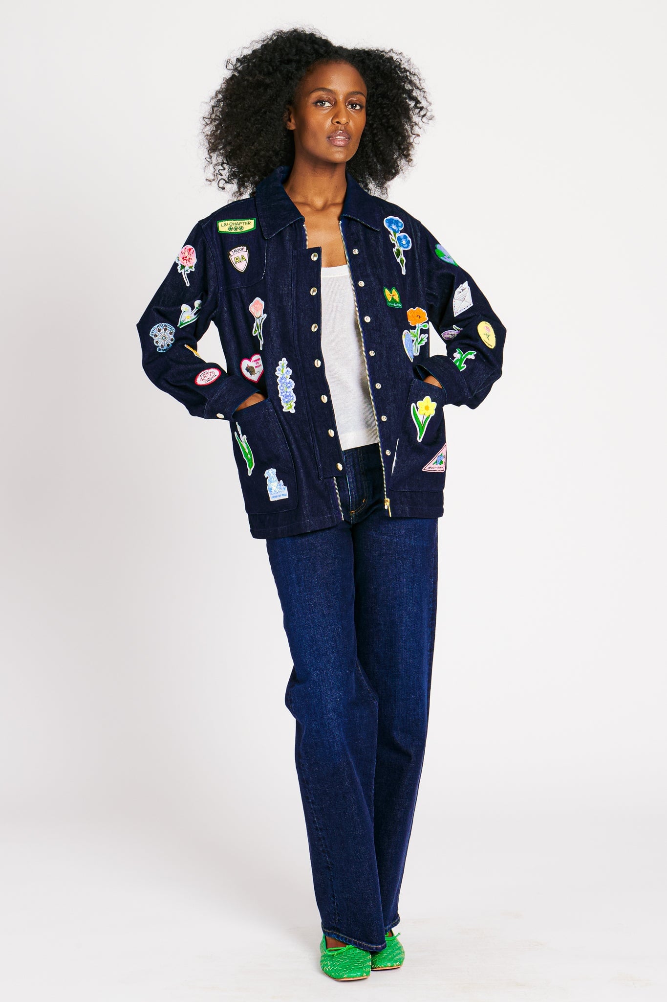 LIZZIE JACKET INDIGO W/ PATCHES OUTERWEAR RachelAntonoff.com 