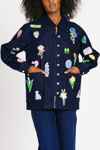 LIZZIE JACKET INDIGO W/ PATCHES OUTERWEAR RachelAntonoff.com 