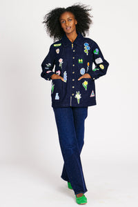 LIZZIE JACKET INDIGO W/ PATCHES OUTERWEAR RachelAntonoff.com 