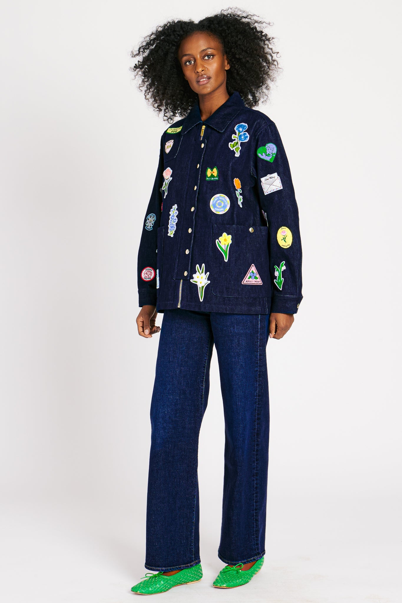 LIZZIE JACKET INDIGO W/ PATCHES OUTERWEAR RachelAntonoff.com 