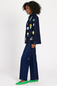 LIZZIE JACKET INDIGO W/ PATCHES OUTERWEAR RachelAntonoff.com 