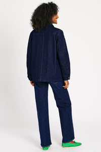 LIZZIE JACKET INDIGO W/ PATCHES OUTERWEAR RachelAntonoff.com 