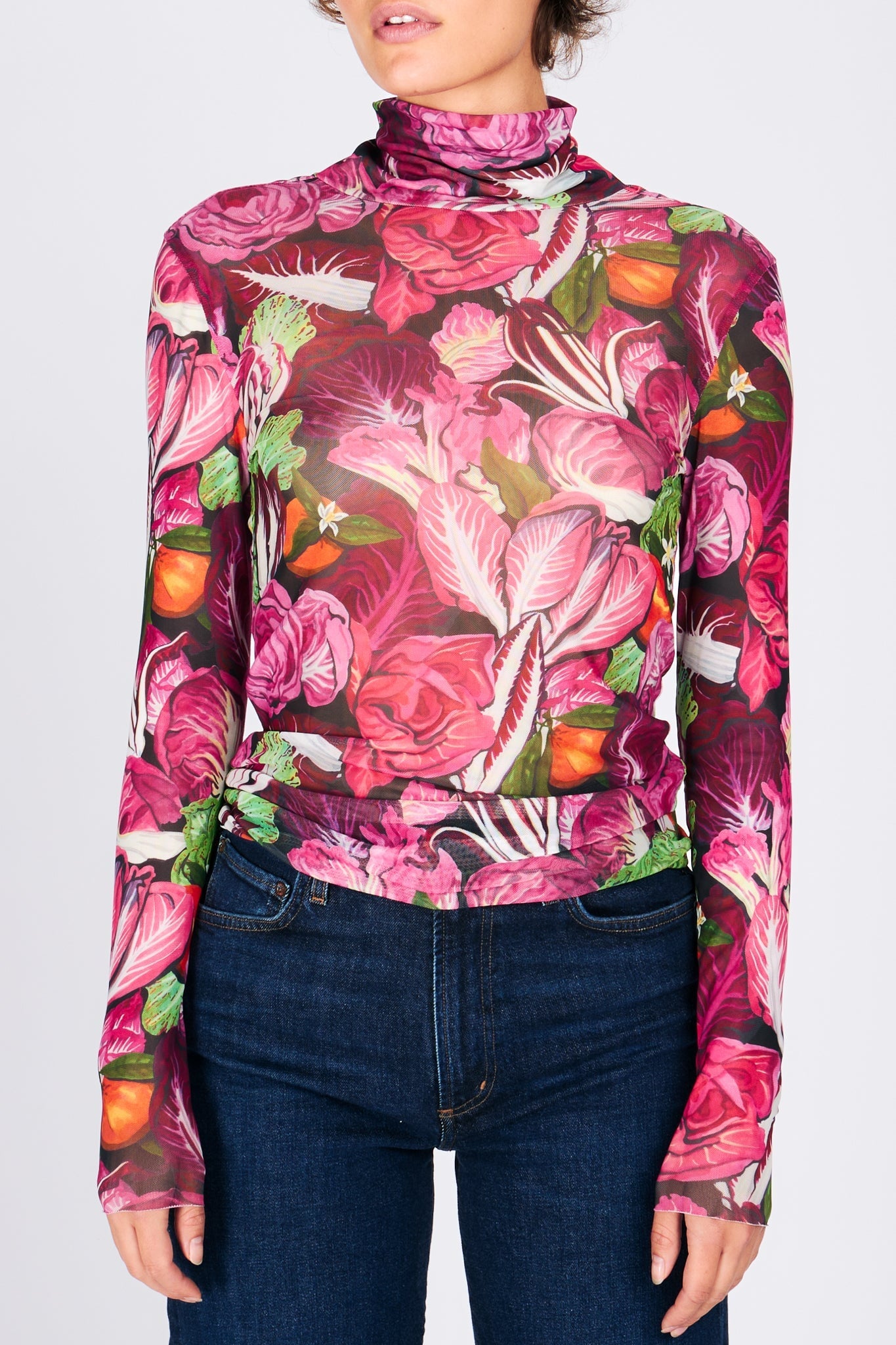 LILLIAN MESH TURTLENECK IN RADICCHIO PRINT | Rachel Antonoff