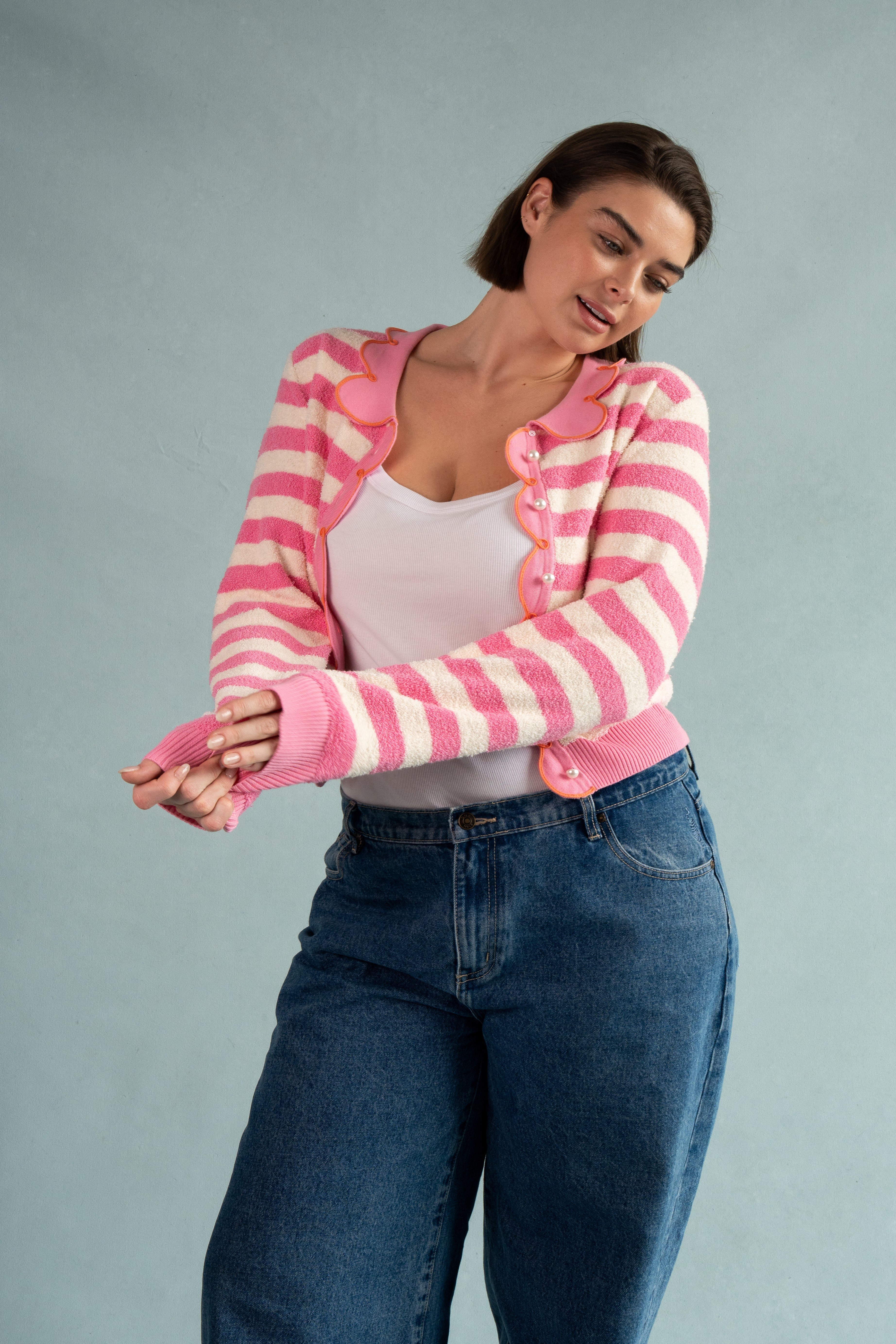 CUPCAKE CARDIGAN PINK TOWEL STRIPE SWEATERS RachelAntonoff.com 