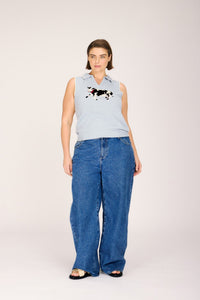 BESSIE POLO PALE BLUE TOPS RachelAntonoff.com 