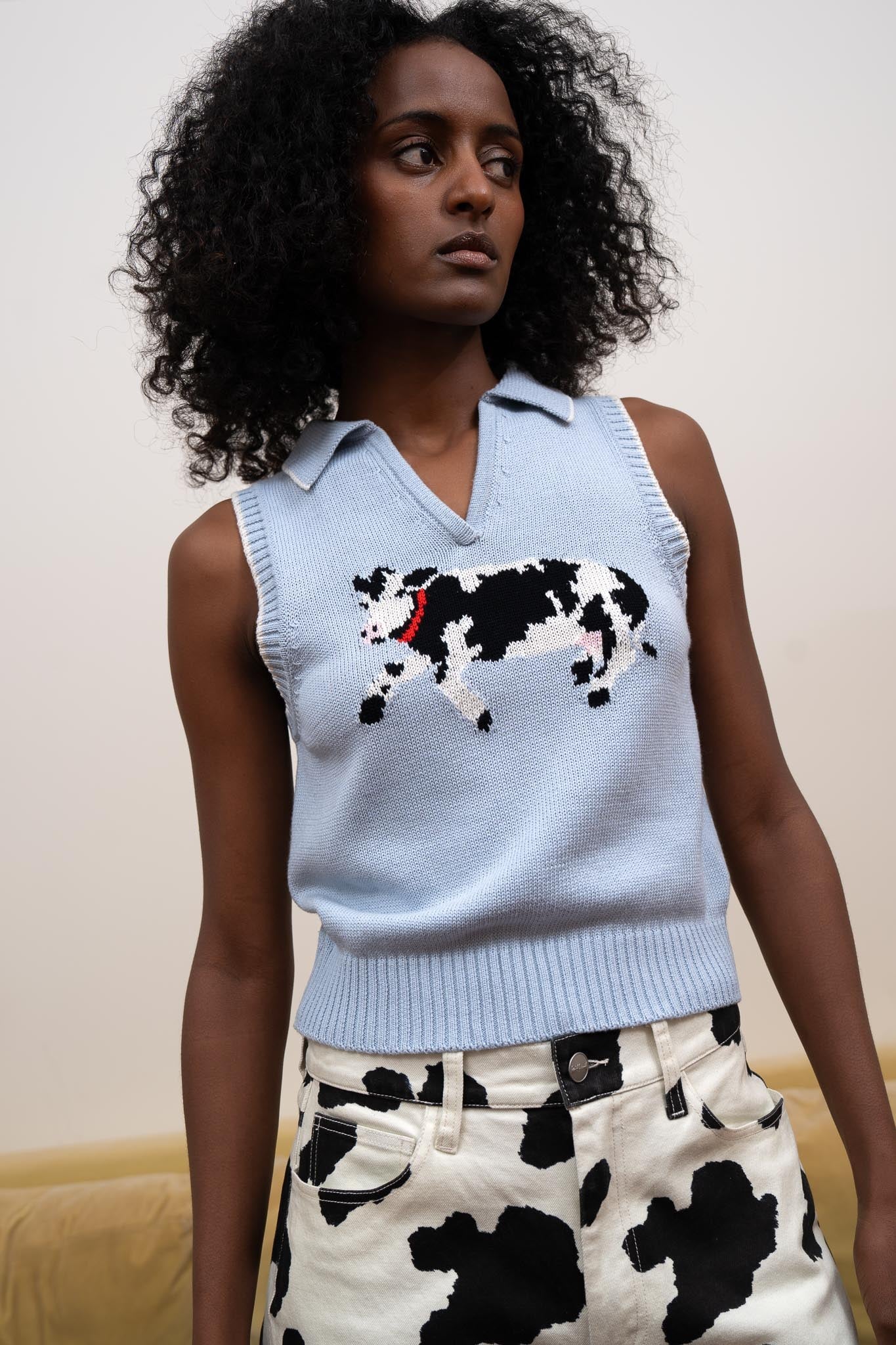 BESSIE POLO PALE BLUE TOPS RachelAntonoff.com 