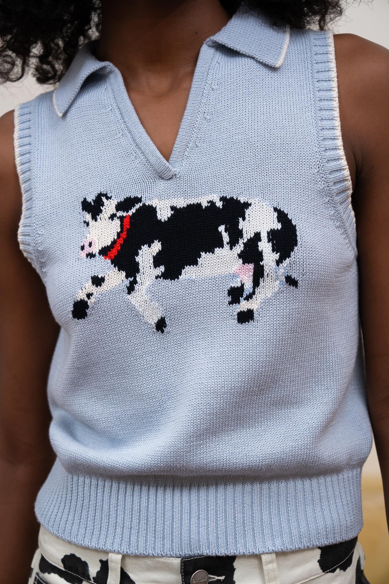 BESSIE POLO PALE BLUE TOPS RachelAntonoff.com 