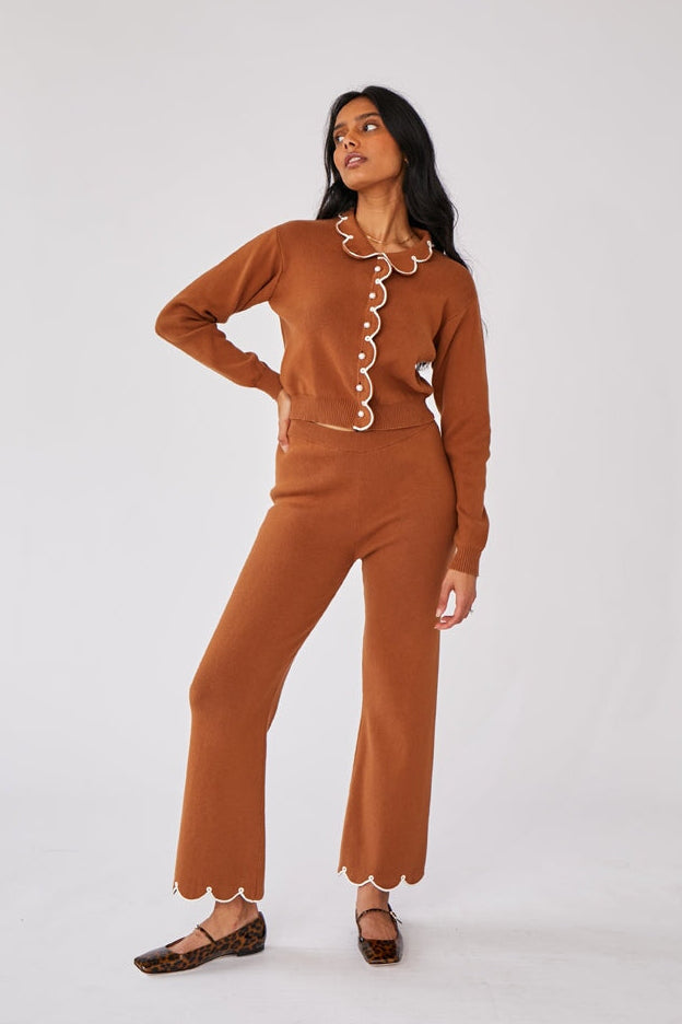 Brown Cropped Collared Cardigan 