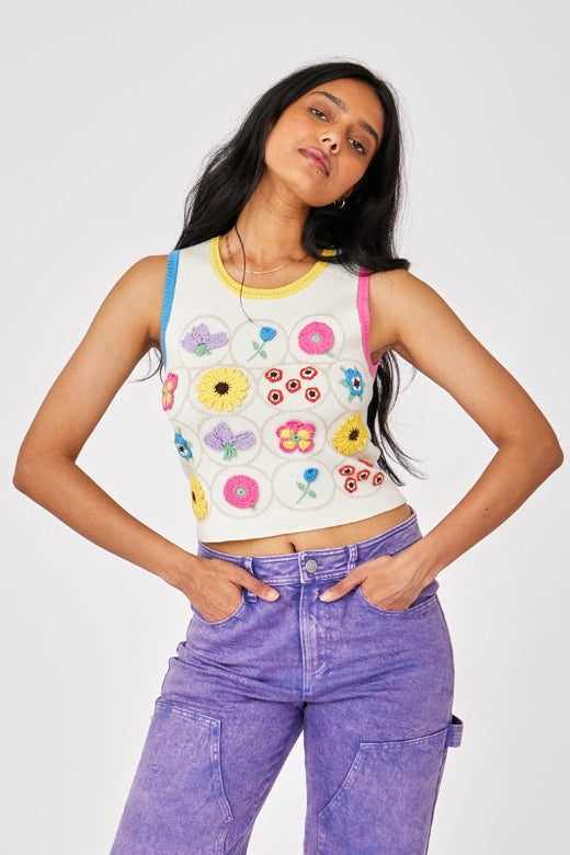 Cropped Knit Flower Sweater Vest - RachelAntonoff.com