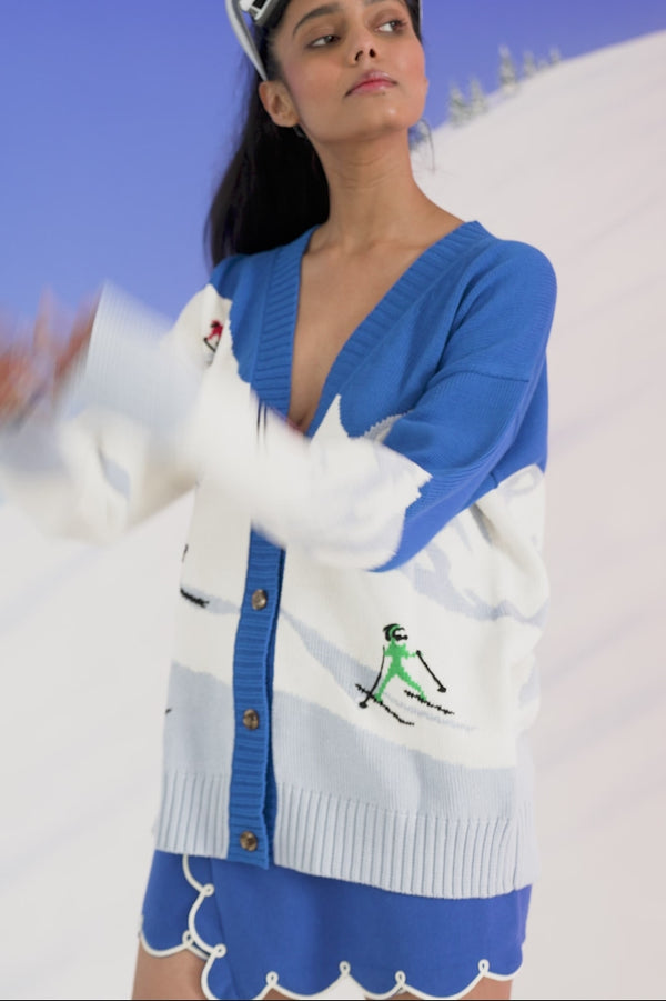 Blue and White Oversized Ski Slope Cardigan - RachelAntonoff.com