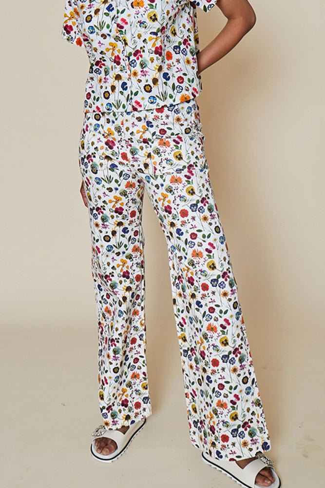 Mike's Flower Print Wide Leg Denim Pants