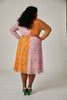 OLIVIA DRESS Sizes 0-26 Pink and Orange floral colorblock midi dress with long sleeves