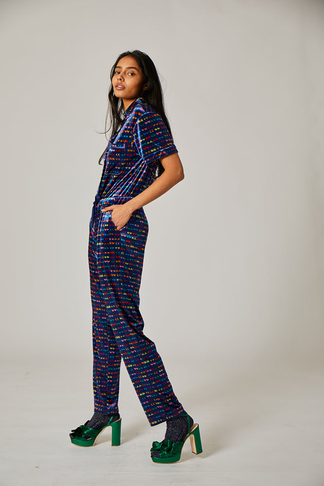 JEWEL JUMPSUIT blue velvet velour jumpsuit from Rachel Antonoff Available in sizes XS- 3X