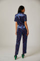 JEWEL JUMPSUIT XS- 3X Blue Velvet Jumpsuit with jewels printed on it in velour comes in sizes XS to 3x