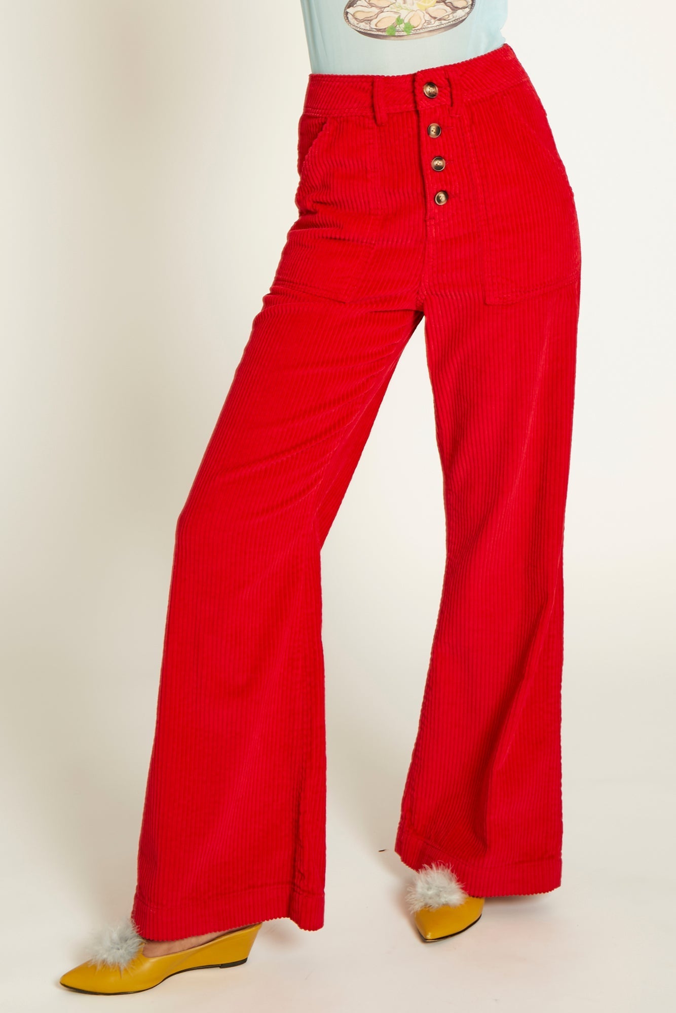 Red Corduroy Pants - Wide Leg Trousers 