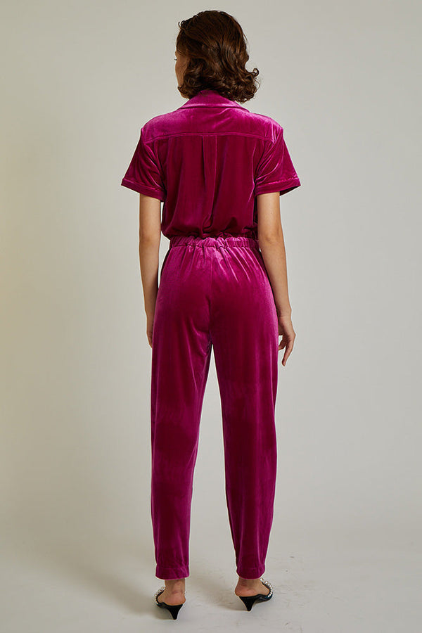 Women's Hibiscus Pink Velour Jumpsuit
