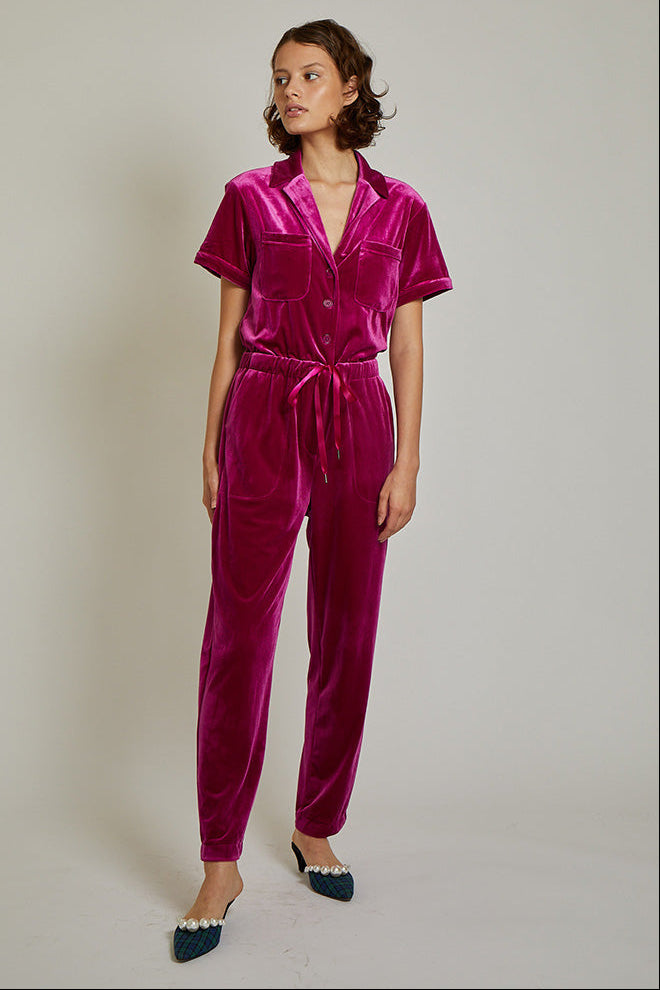 Women's Hibiscus Pink Velour Jumpsuit - RachelAntonoff.com